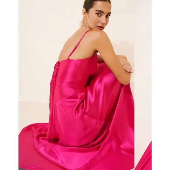 Anthropologie MARE MARE Emmy Satin Corset Lace Up Back Maxi Dress Pink - Picture 2 of 6